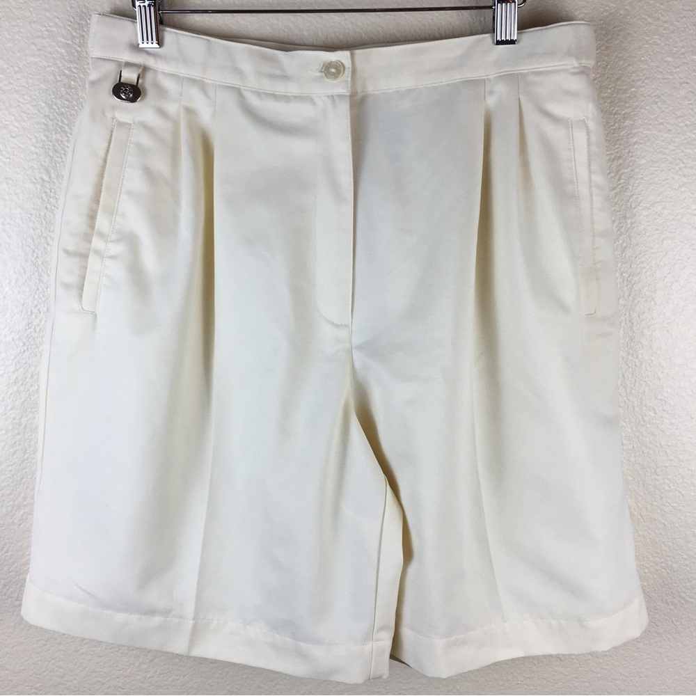 Liz Golf By Liz Claiborne Cream Pleated High Waist Golf Shorts Size 12
